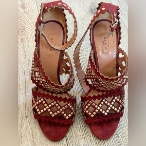 Alaia Laser Cut Red Suede Platform Heels